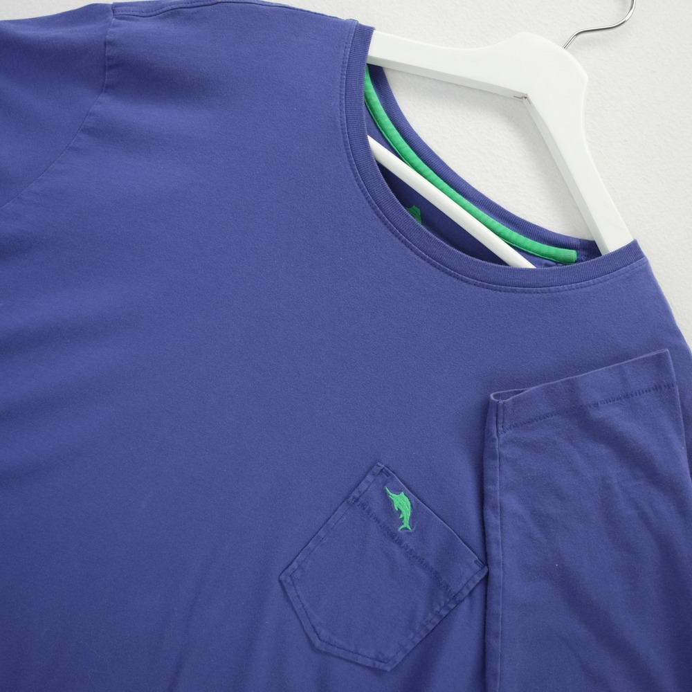 Tommy Bahama Mens XL Blue Pima Cotton Long Sleeve Pocket T-Shirt Marlin Logo